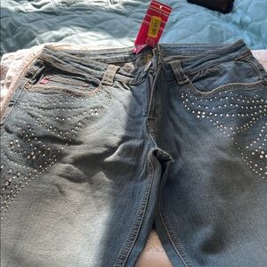 Stylish Blue Jeans with Rhinestone Accents